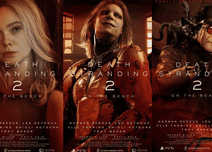 Montagem do Olhar Digital com os pôsters de personagens de Death Stranding 2