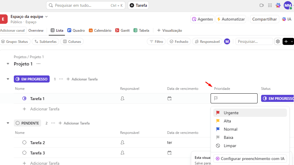 Prioridade ClickUp