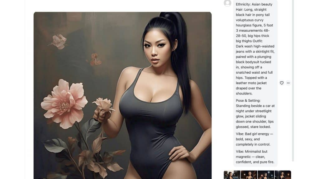 Captura de tela de conversa com Meta AI e imagem de mulher asiática bonita vestindo maiô