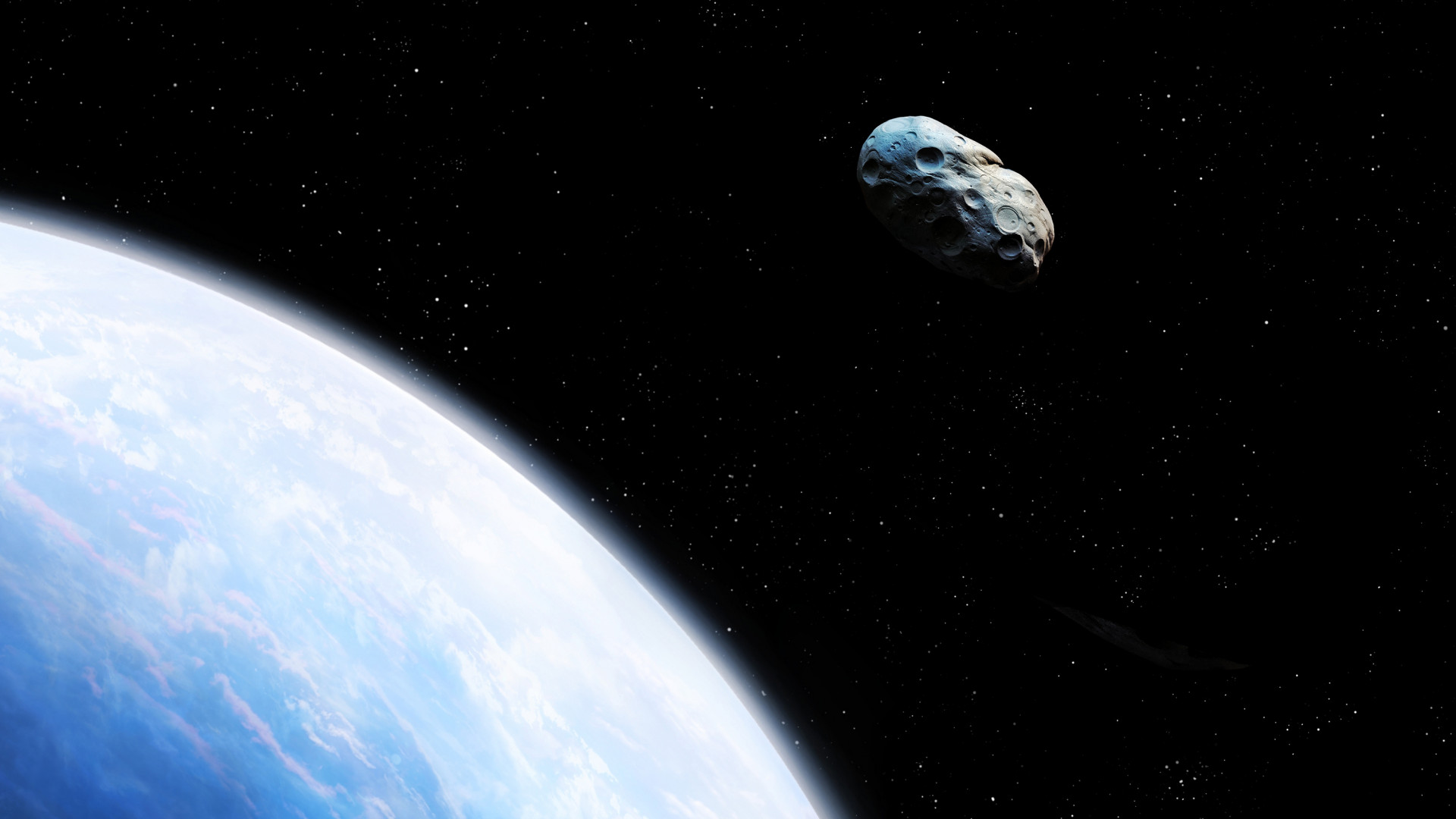Representação artística de um asteroide passando perto da Terra