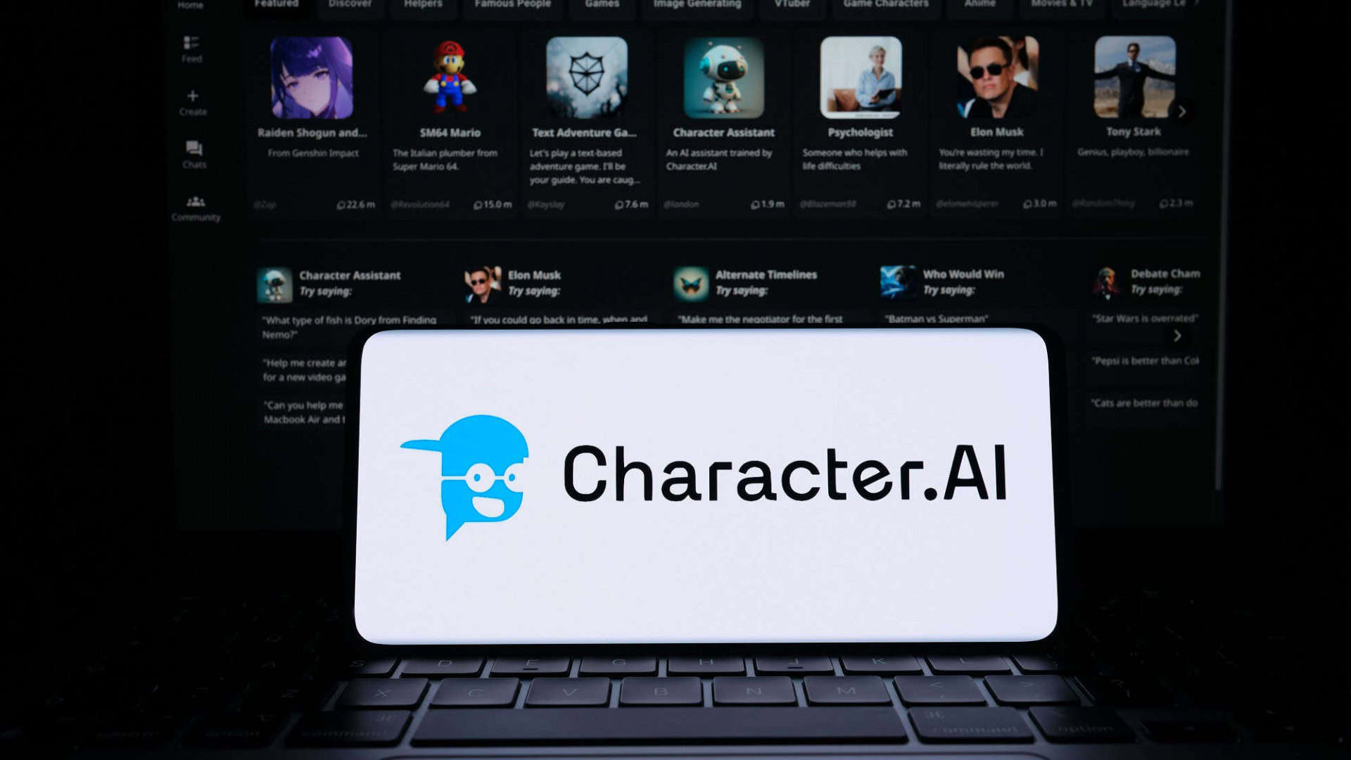 Logo da Character.AI na tela de um smartphone