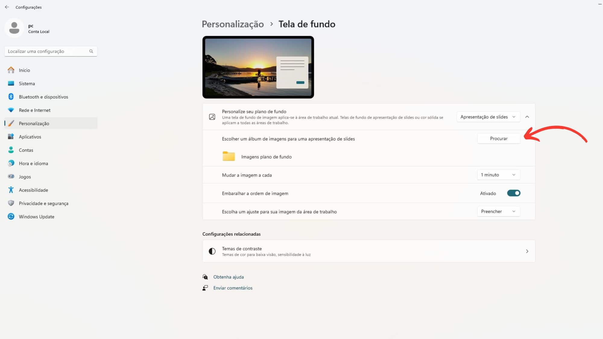Como colocar plano de fundo no Windows 11 - Passo 3