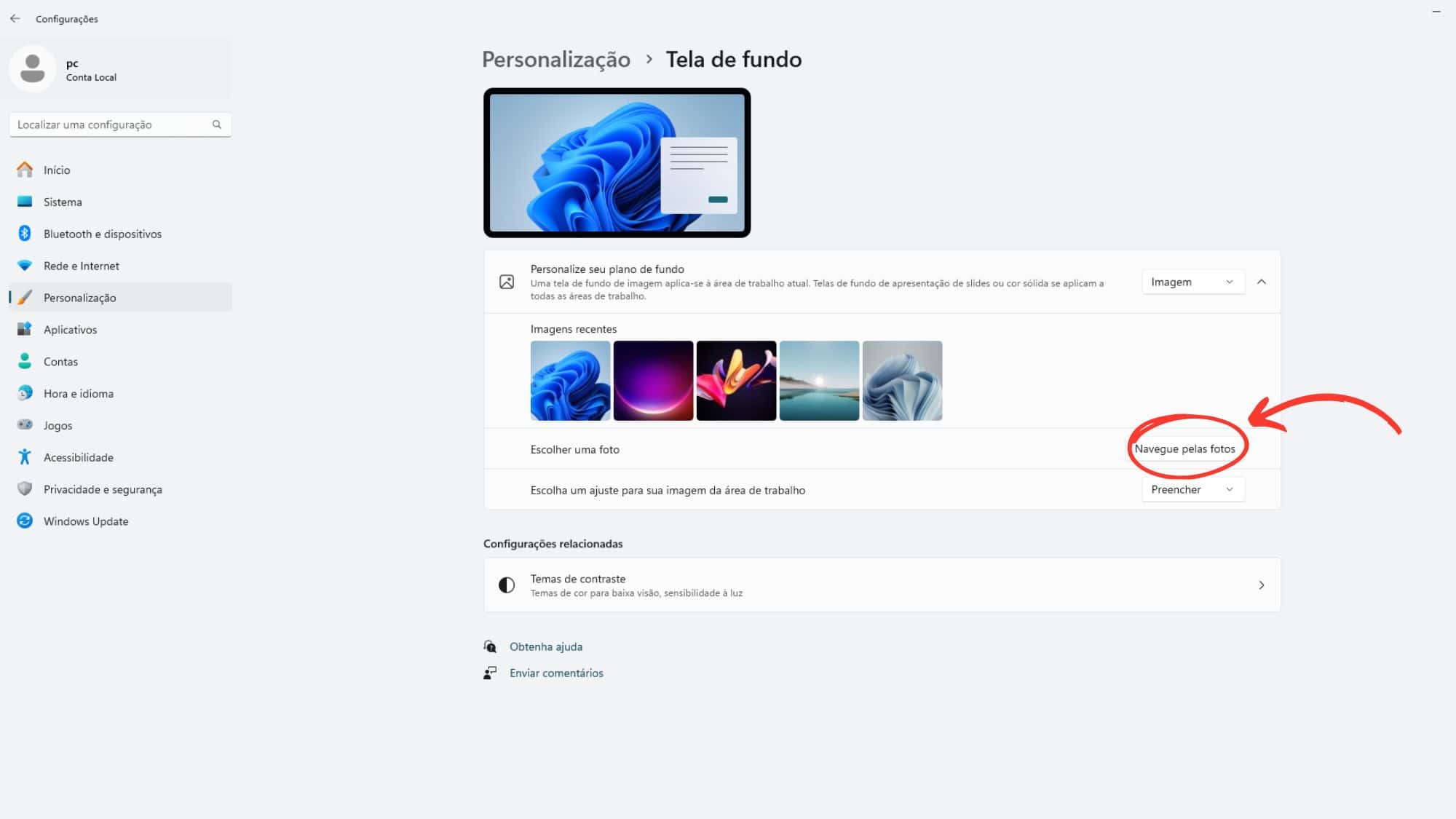 Como colocar plano de fundo no Windows 11 - Passo 4