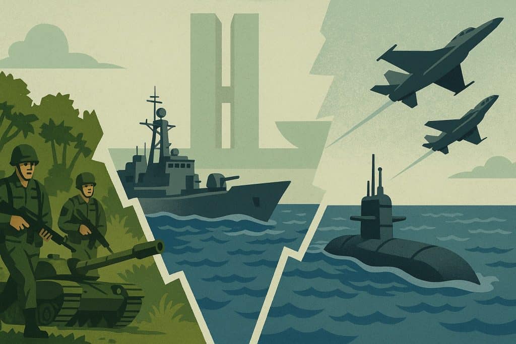 As Forças Armadas atuam de forma fragmentada (Exército, Marinha e Aeronáutica têm prioridades distintas).