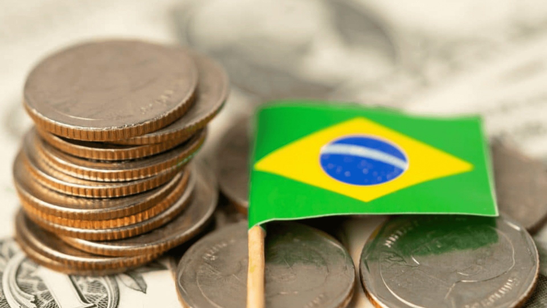 Ilustração de imposto ao lado de uma bandeira do Brasil