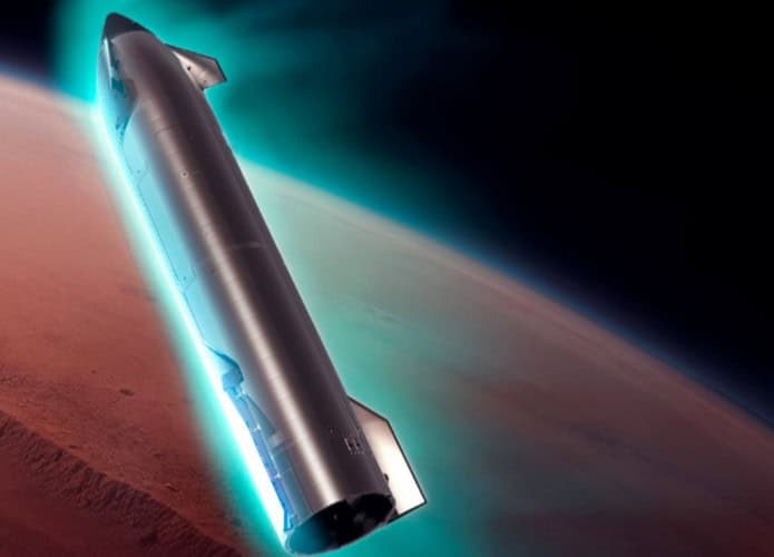 Ilustração da Starship em Marte