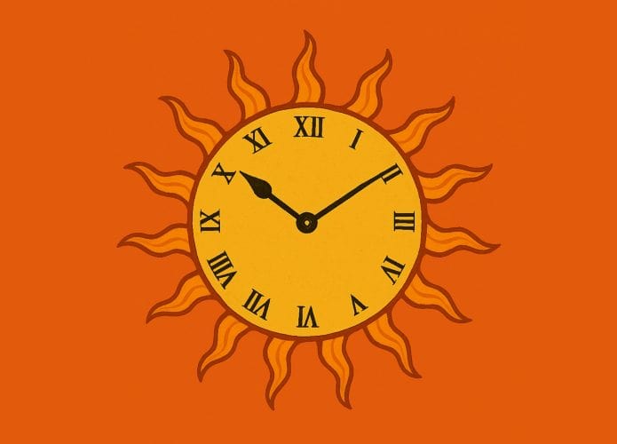Ilustração do sol com ponteiros de relógio