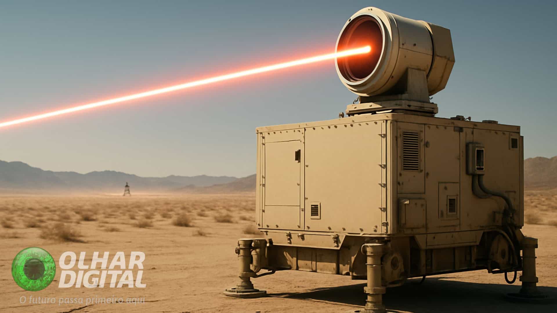 Ilustração de laser militar disparando no deserto