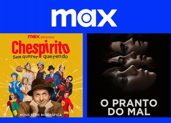 Montagem com pôsteres da série Chespirito e do filme Pranto do Mal, dois entre os lançamentos da semana na Max entre 9 e 15 de junho