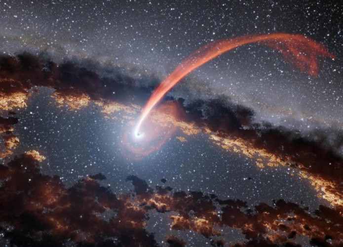 Estrela sendo devorada por buraco negro
