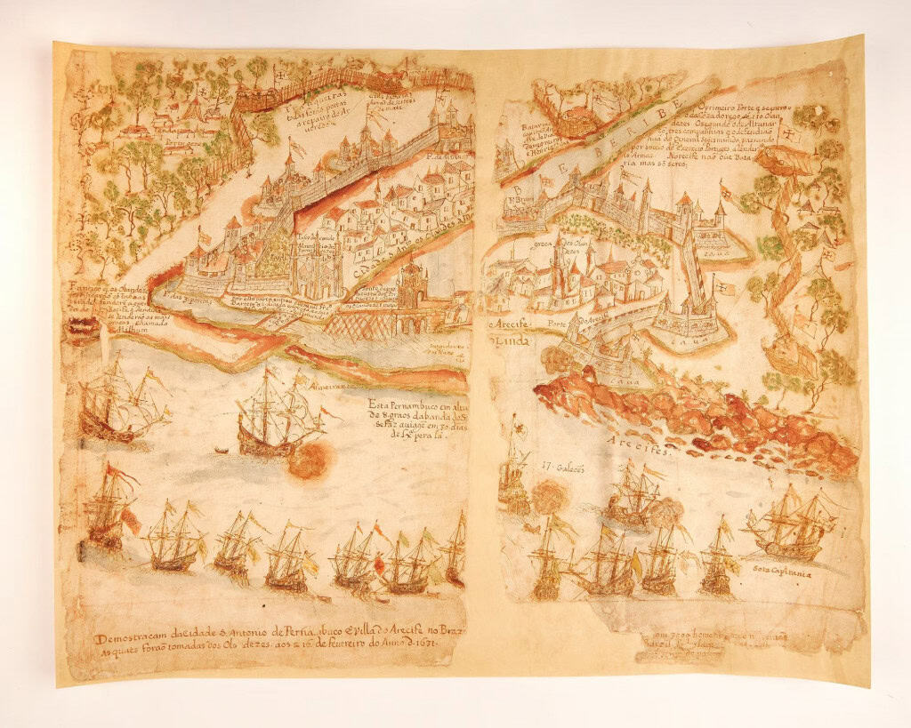 Ilustração da expulsão dos holandeses do Brasil por tropas portuguesas