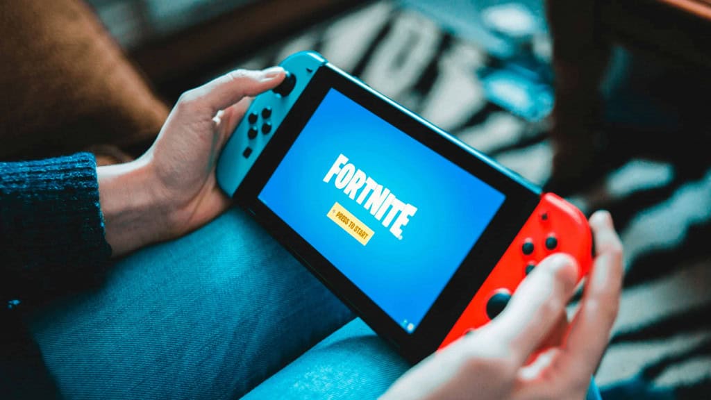 Ilustração do console Nintendo Swtch reproduzindo o jogo Fortnite