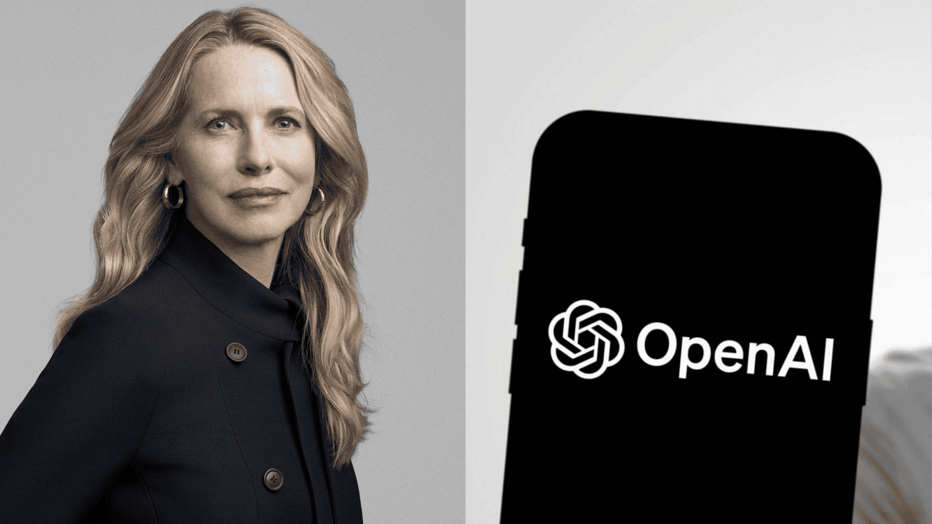 À esquerda, Laurene Powell Jobs: À direita, logo da OpenAI