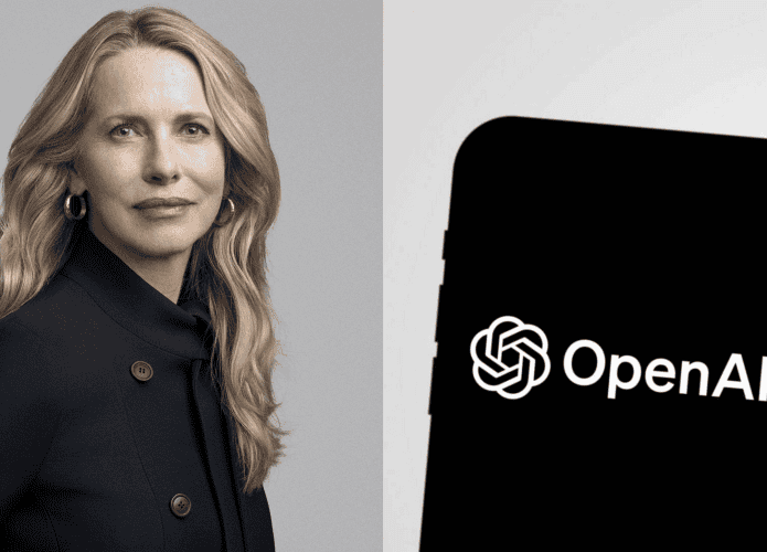 À esquerda, Laurene Powell Jobs: À direita, logo da OpenAI