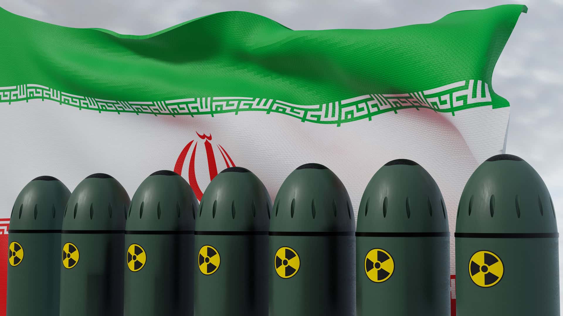 Bandeira do Irã com bombas nucleares na frente