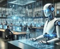 imagem feita por inteligência artificial mostra um robô trabalhando em um emprego