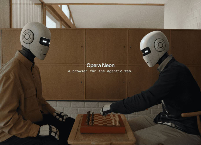 dois robôs sentados em uma mesa interagindo