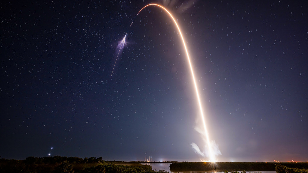 Foguete Falcon 9, da SpaceX, na ocasião do lançamento da missão Ax-4, da Axiom Space
