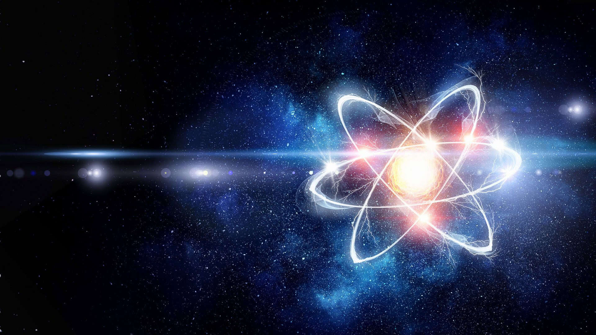 Átomo com Universo no fundo