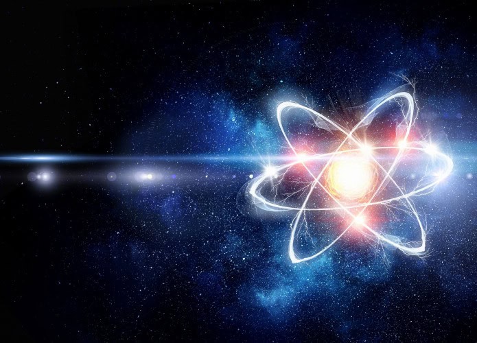 Átomo com Universo no fundo