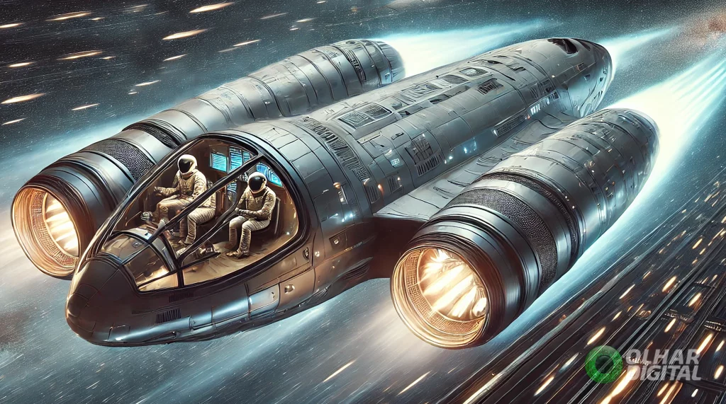 Ilustração de dois astronautas em uma nave espacial