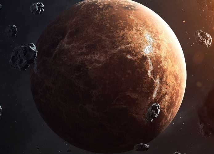 Ilustração de asteroides ao redor de Vênus