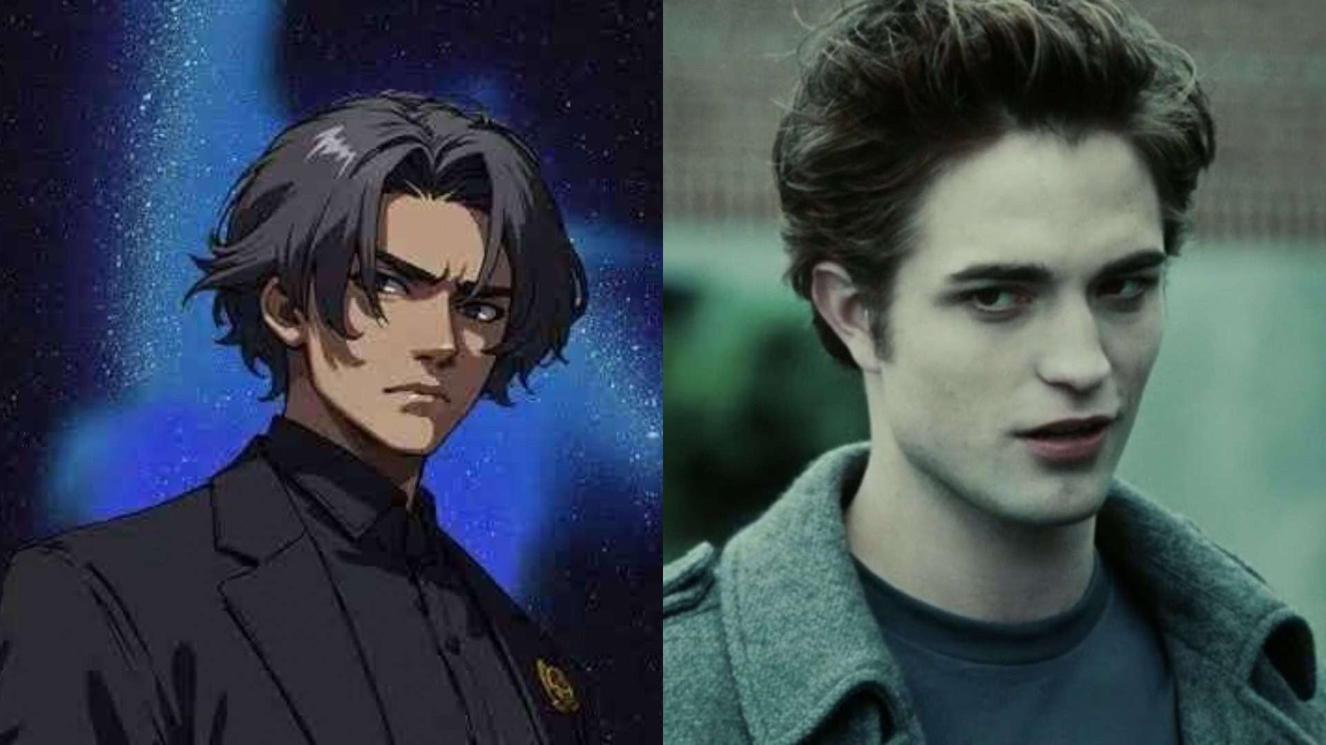 Montagem com imagens de companheiro de IA masculino da xAI e de cena com Edward Cullen em Crepúsculo