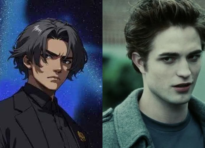 Montagem com imagens de companheiro de IA masculino da xAI e de cena com Edward Cullen em Crepúsculo