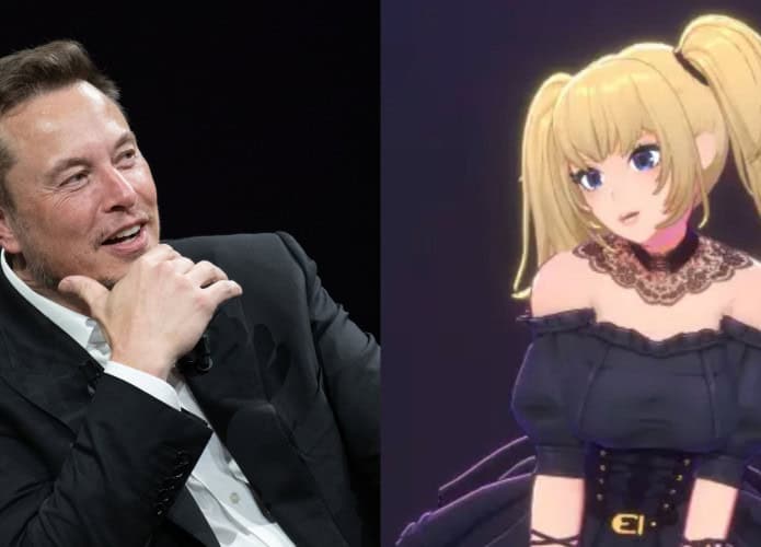 Montagem com fotos de Elon Musk e avatar de IA Ani do xAI