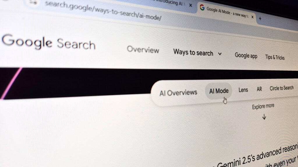 Cursor sobre botão do Modo IA em página no site do Google