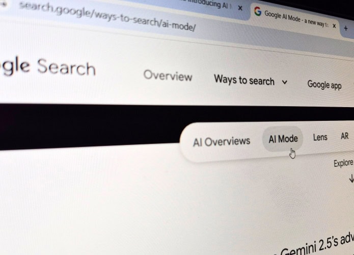 Cursor sobre botão do Modo IA em página no site do Google