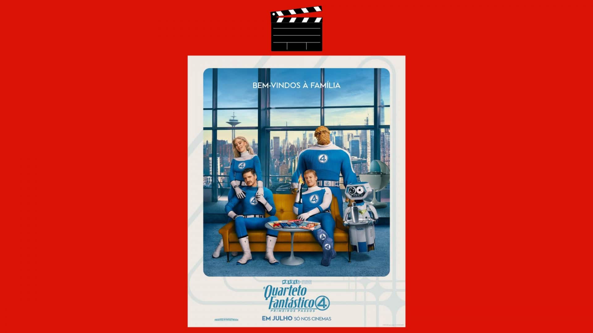 Montagem com pôster de Quarteto Fantástico, um entre os lançamentos de filmes da semana no cinema