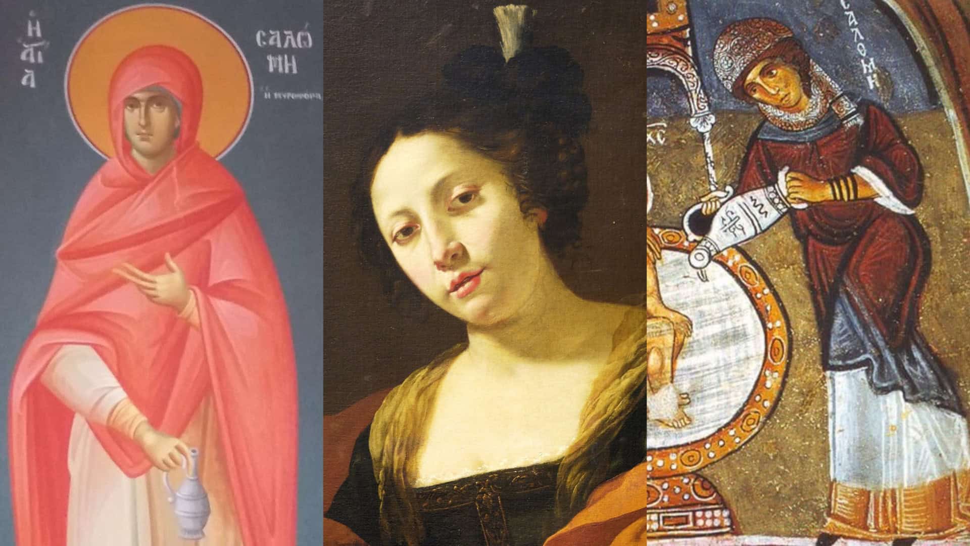 Montagem com pinturas de três mulheres chamadas Salomé