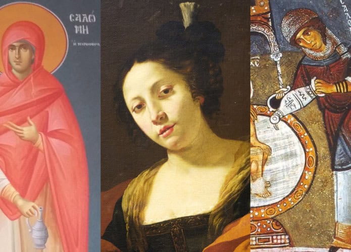 Montagem com pinturas de três mulheres chamadas Salomé