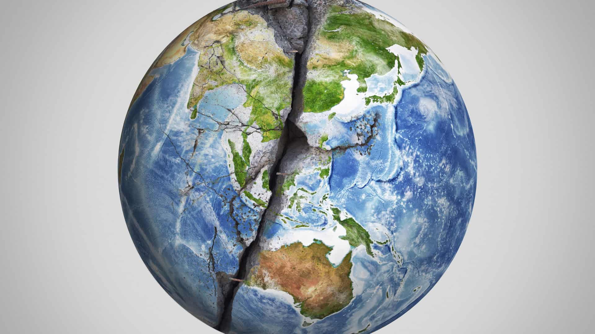 Ilustração do planeta Terra rachado no meio