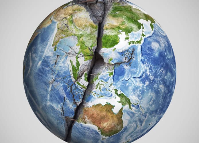 Ilustração do planeta Terra rachado no meio