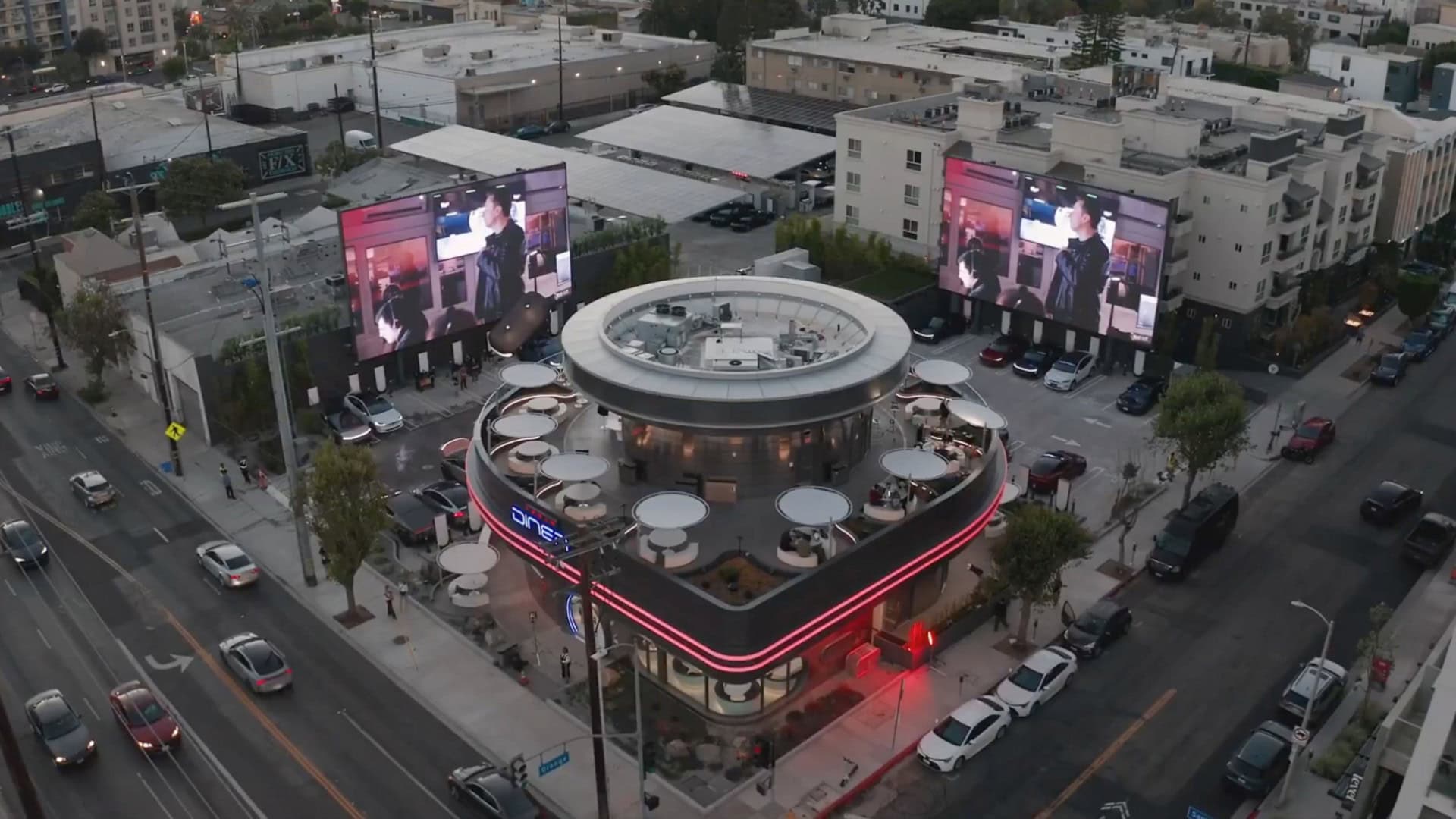 Restaurante da Tesla visto de cima
