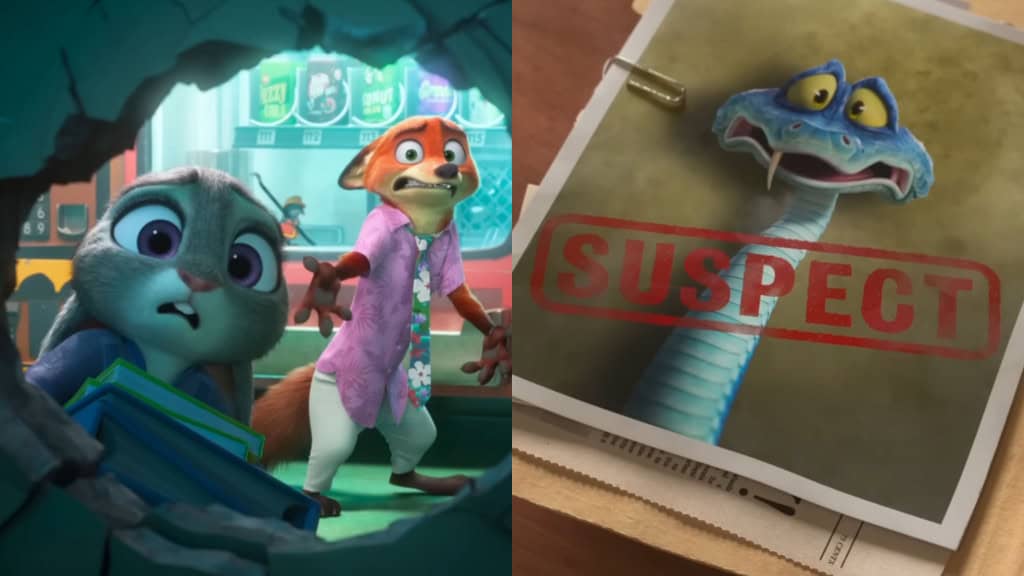 Montagem com cenas do trailer de Zootopia 2