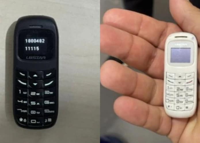 Montagem com fotos de minicelulares usados por quadrilha de criminosos em concurso