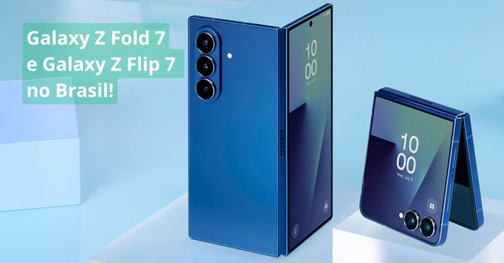 Foto de Galaxy Z Fold 7 ao lado de Galaxy Z Flip 7