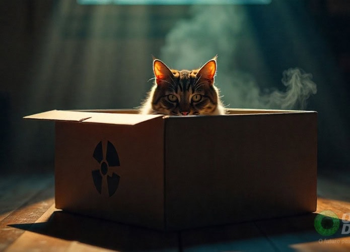 Ilustração do experimento Gato de Schrödinger