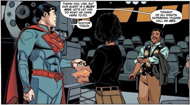 Neil deGraisse Tyson no quadrinho com o Superman