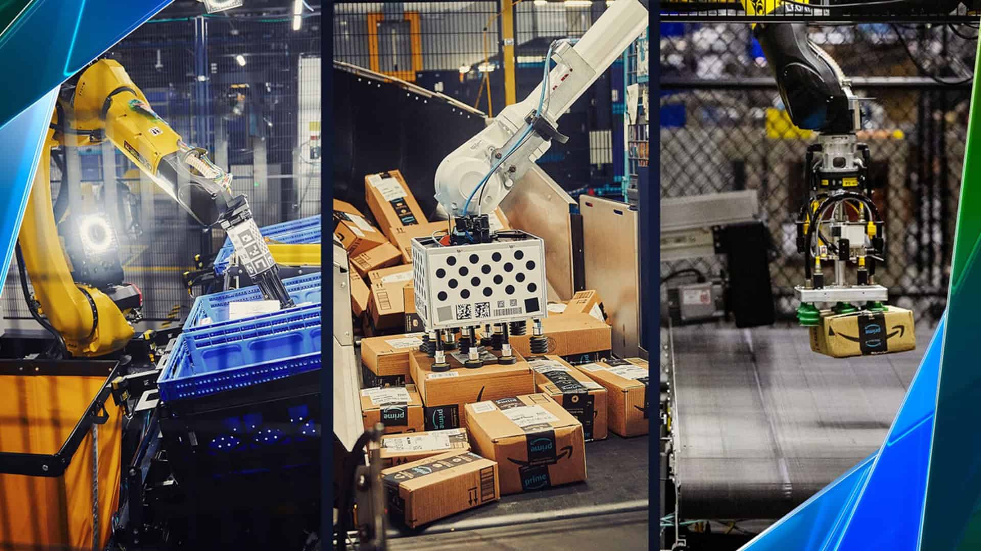robôs da amazon trabalhando em armazéns