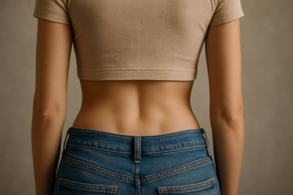 Mulher de costas com covinhas de vênus à mostra