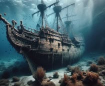 Representação artística de um navio naufragado