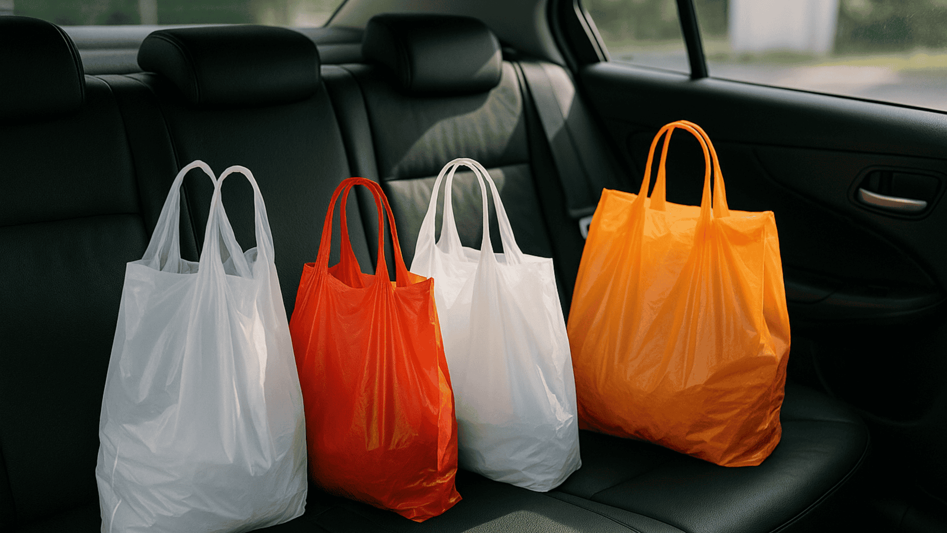 Sacolas nos bancos traseiros do carro