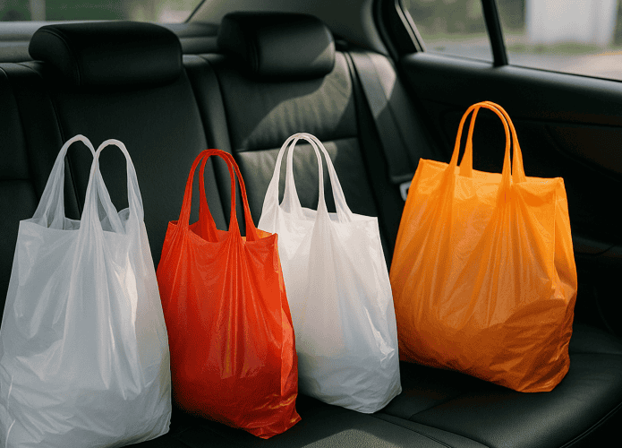 Sacolas nos bancos traseiros do carro