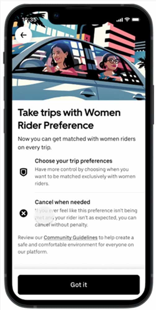recurso de segurança para mulheres na uber