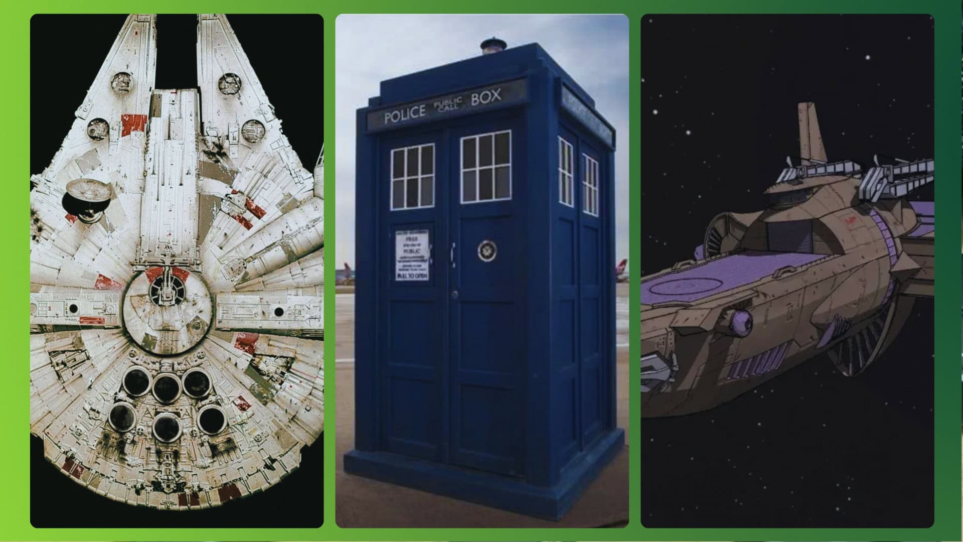 Millennium Falcon (Lucasfilm), TARDIS (BBC) e Bebop (Sunrise)