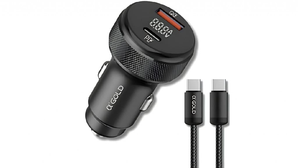 Carregador Veicular Turbo 60W Para Automóvel Carregador de Carro Duas Entradas com Carregamento Super Rápido + Cabo USB-C Premium Compatível Com Dispositivos IOS e Android